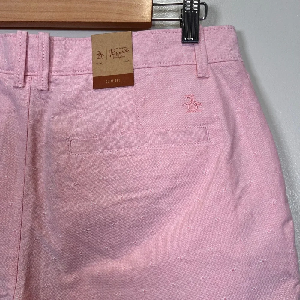Original Penguin Slim Fit Chino Shorts Mens *32 Pink Diamond Embroidered NWT